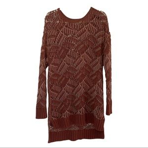 Universal Thread Crochet High Low Tunic Sweater Rust Shade